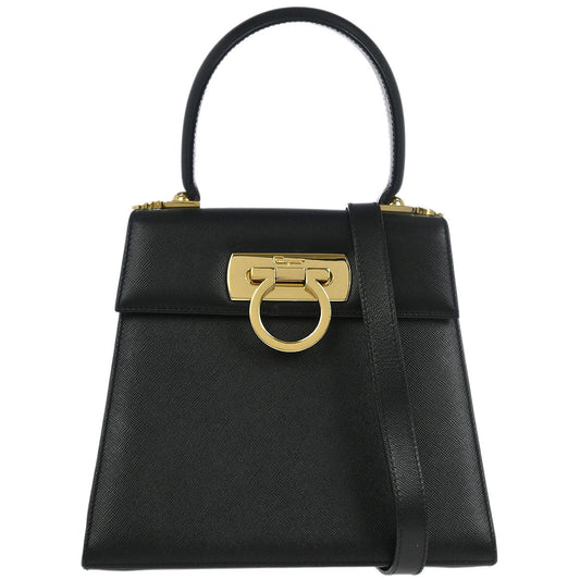 Salvatore Ferragamo Black Gancini 2way Shoulder Handbag