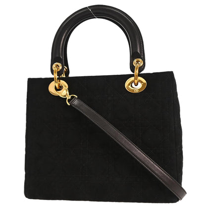 Christian Dior Black Suede Medium Lady Dior Cannage 2way Shoulder Handbag