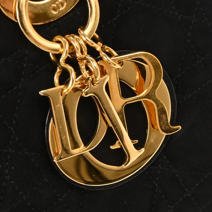 Christian Dior Black Suede Medium Lady Dior Cannage 2way Shoulder Handbag