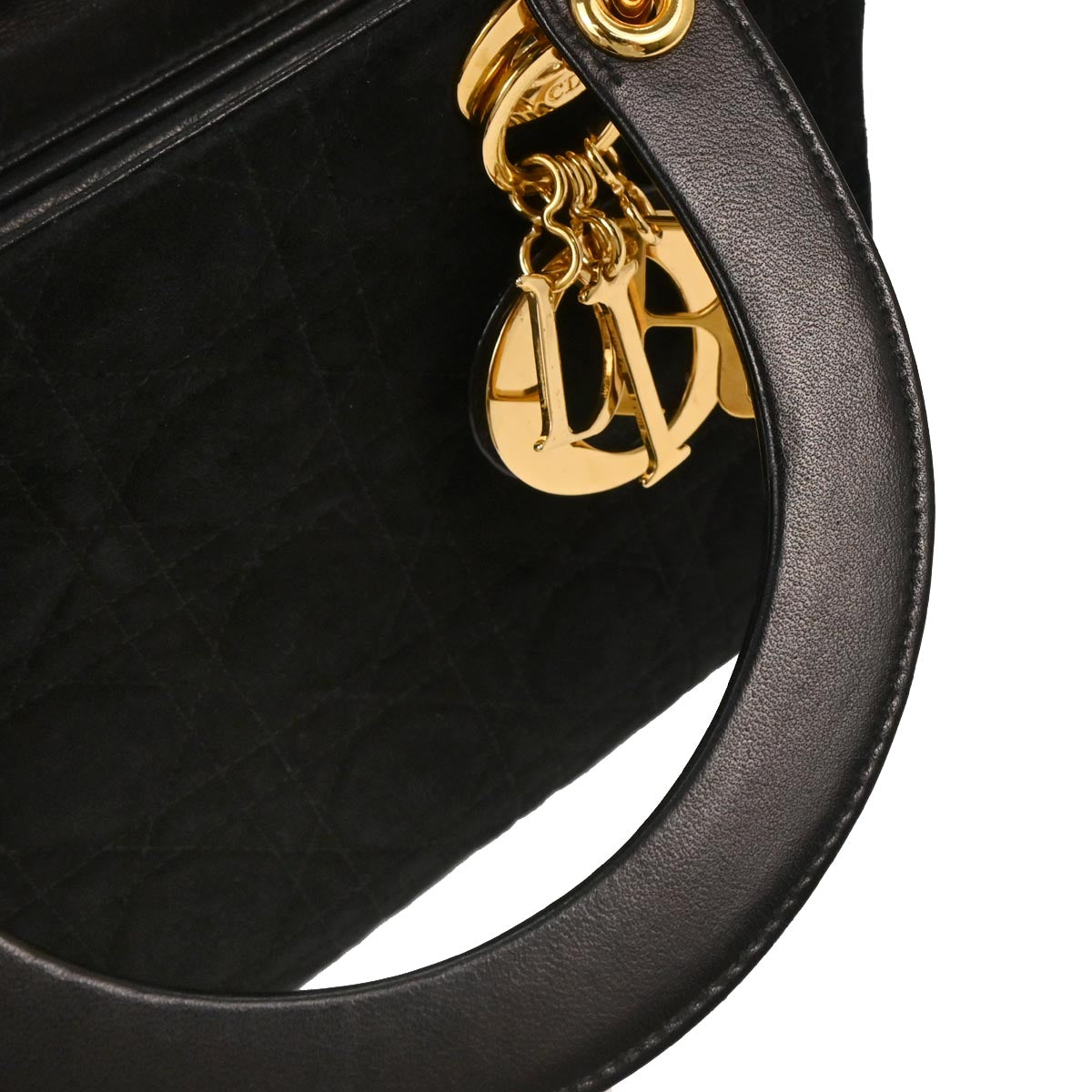 Christian Dior Black Suede Medium Lady Dior Cannage 2way Shoulder Handbag