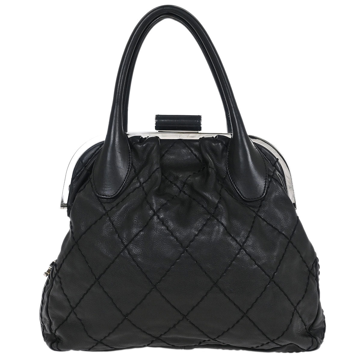 Chanel Black Calfskin Wild Stitch Expandable Zip Around Frame Bag