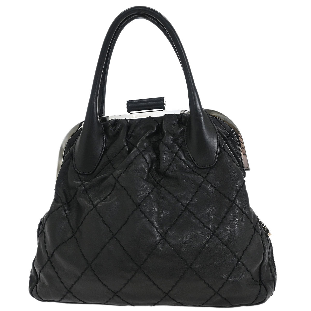 Chanel Black Calfskin Wild Stitch Expandable Zip Around Frame Bag