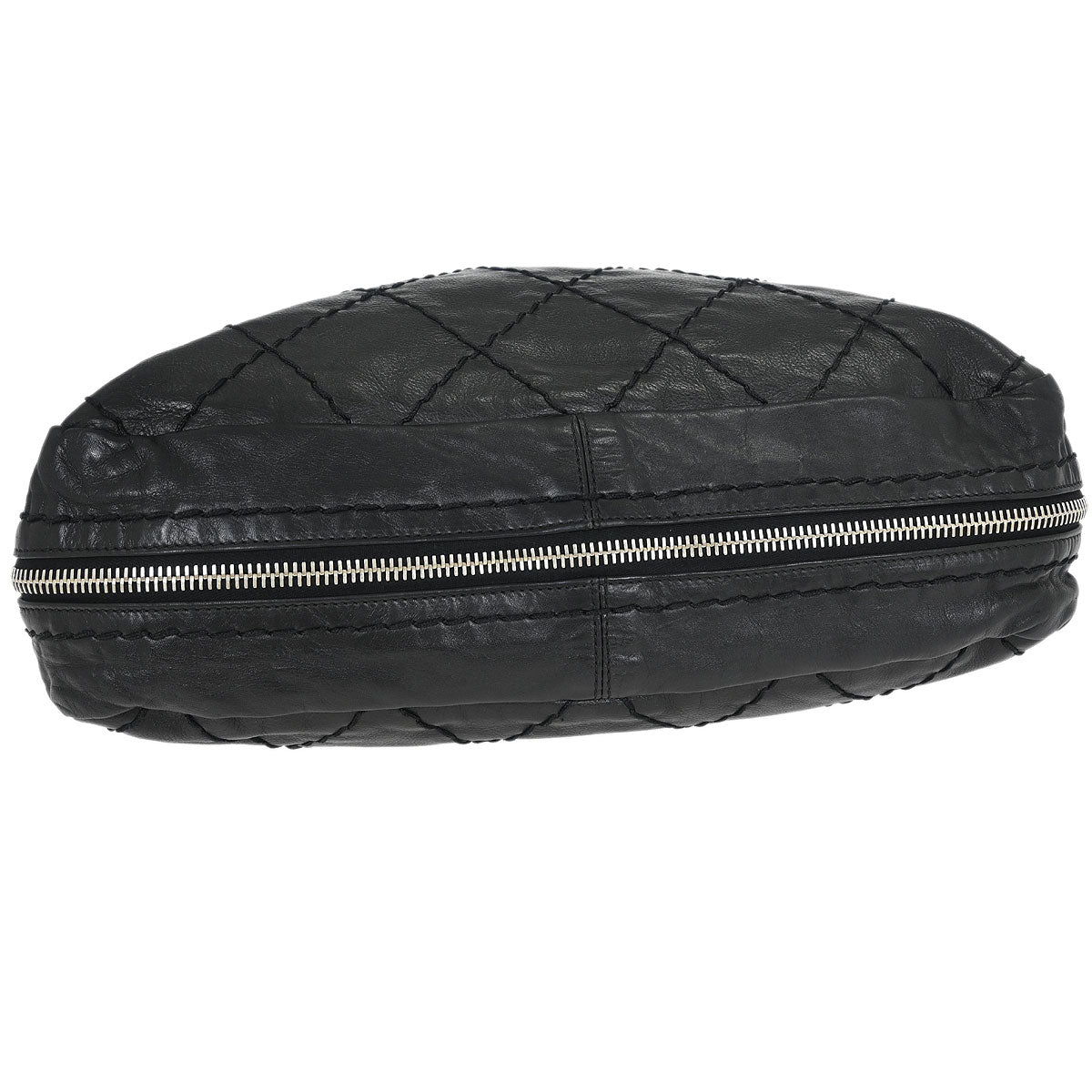 Chanel Black Calfskin Wild Stitch Expandable Zip Around Frame Bag