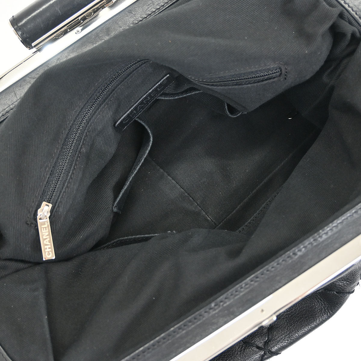 Chanel Black Calfskin Wild Stitch Expandable Zip Around Frame Bag