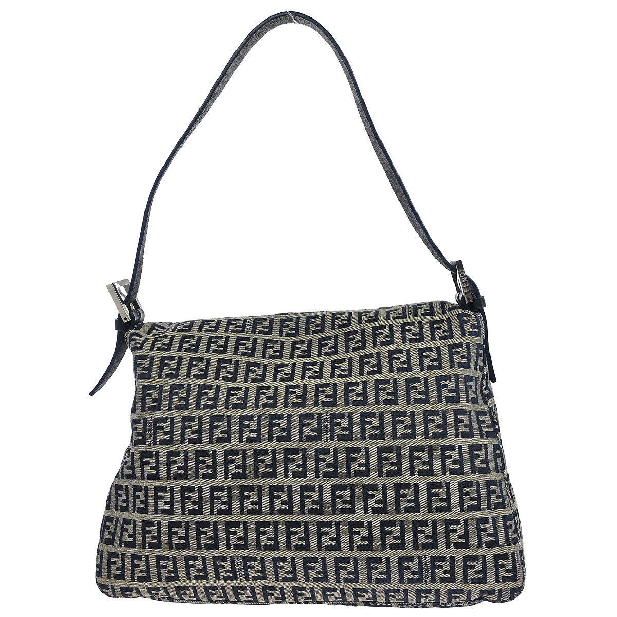 Fendi Navy Gray Canvas Zucchino Mamma Baguette Handbag