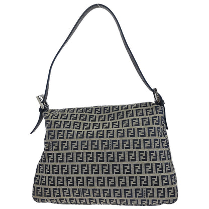 Fendi Navy Gray Canvas Zucchino Mamma Baguette Handbag