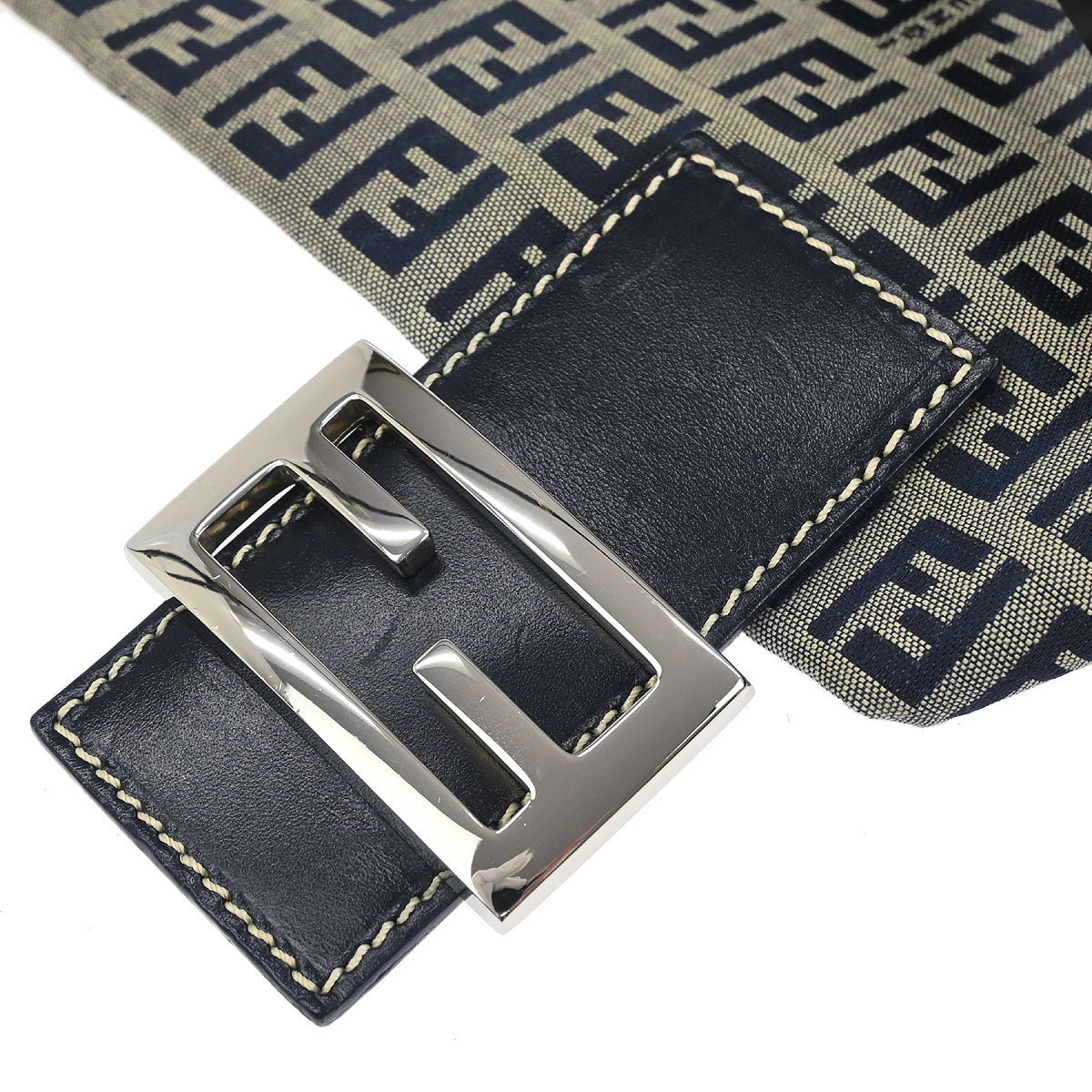 Fendi Navy Gray Canvas Zucchino Mamma Baguette Handbag