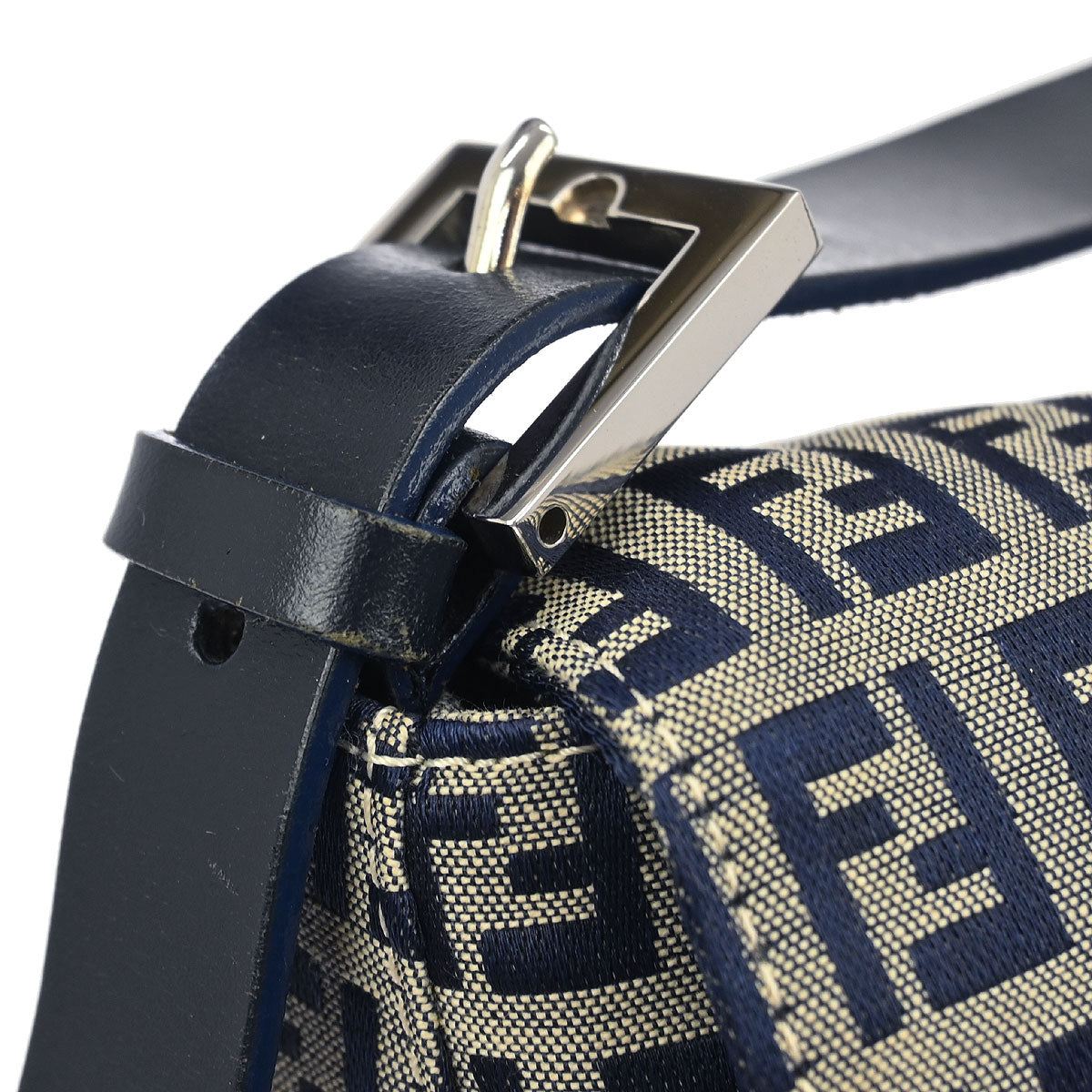 Fendi Navy Gray Canvas Zucchino Mamma Baguette Handbag