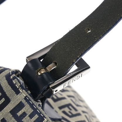 Fendi Navy Gray Canvas Zucchino Mamma Baguette Handbag