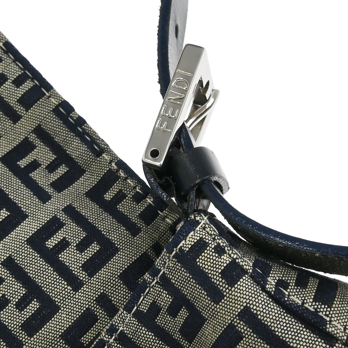 Fendi Navy Gray Canvas Zucchino Mamma Baguette Handbag