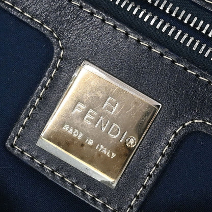 Fendi Navy Gray Canvas Zucchino Mamma Baguette Handbag