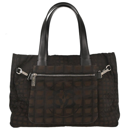 Chanel Brown Jacquard Nylon Travel Line Tote Handbag