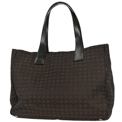 Chanel Brown Jacquard Nylon Travel Line Tote Handbag