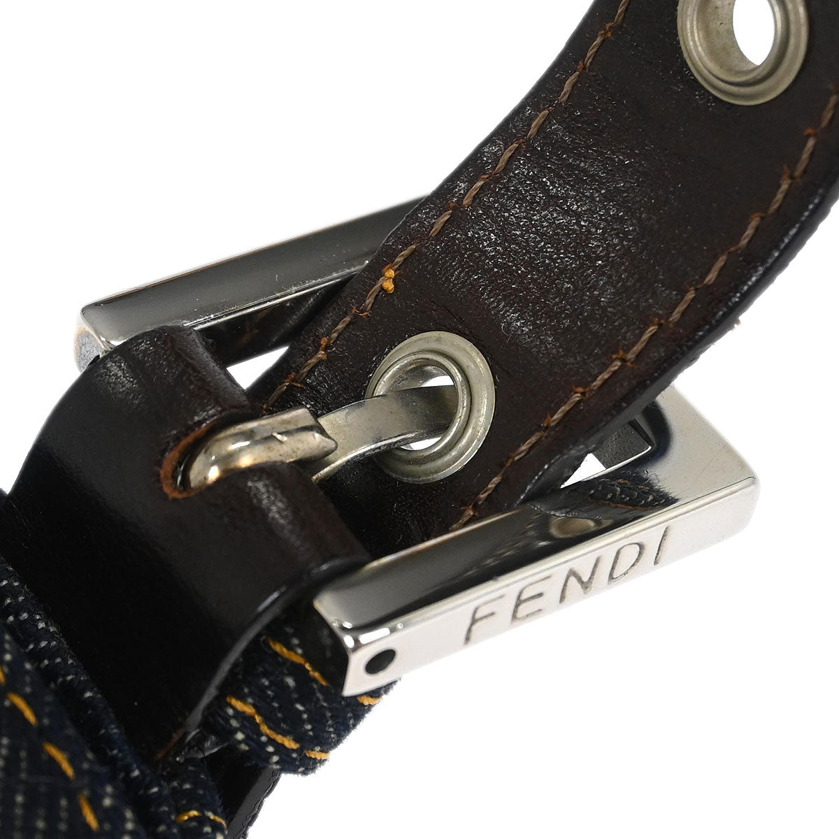 Fendi Navy Denim Beaded Baguette Handbag