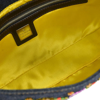 Fendi Navy Denim Beaded Baguette Handbag