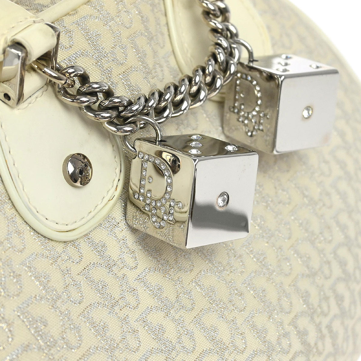 Christian Dior White Gambler Dice Trotter Handbag