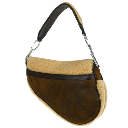 Christian Dior Brown Shearling Lambskin Saddle Handbag