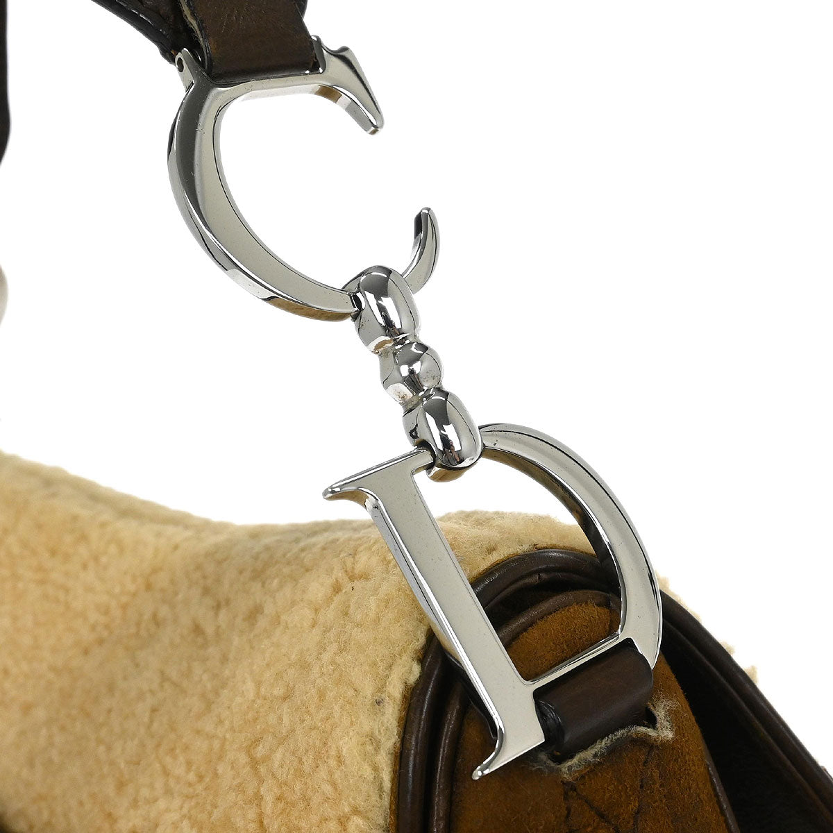 Christian Dior Brown Shearling Lambskin Saddle Handbag