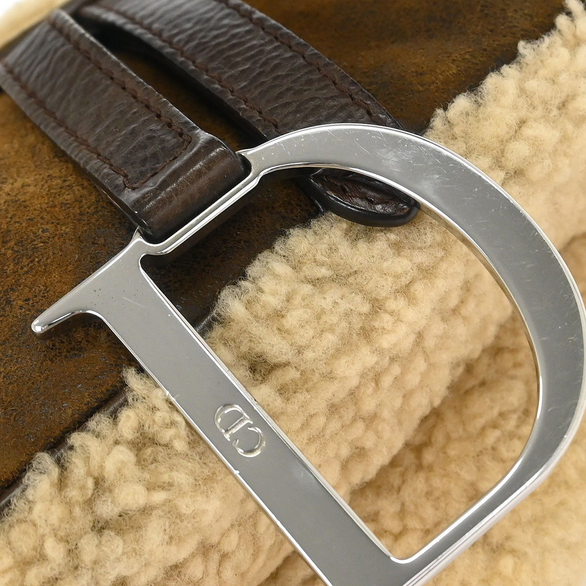Christian Dior Brown Shearling Lambskin Saddle Handbag