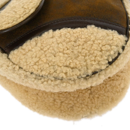 Christian Dior Brown Shearling Lambskin Saddle Handbag