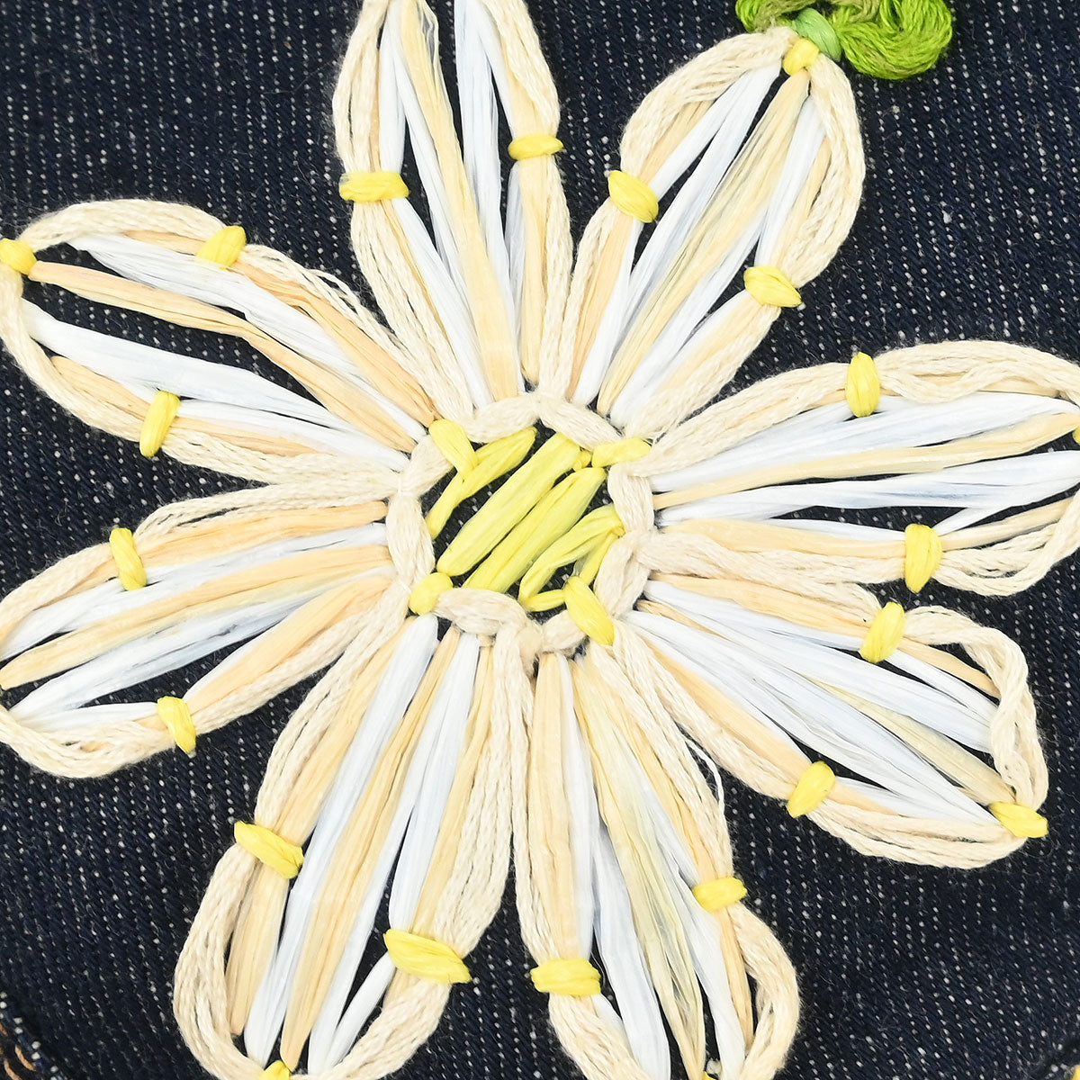 Fendi Navy Denim Flower Embroidered Baguette Handbag