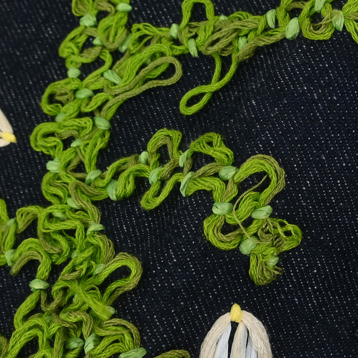 Fendi Navy Denim Flower Embroidered Baguette Handbag