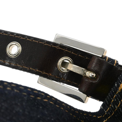 Fendi Navy Denim Flower Embroidered Baguette Handbag