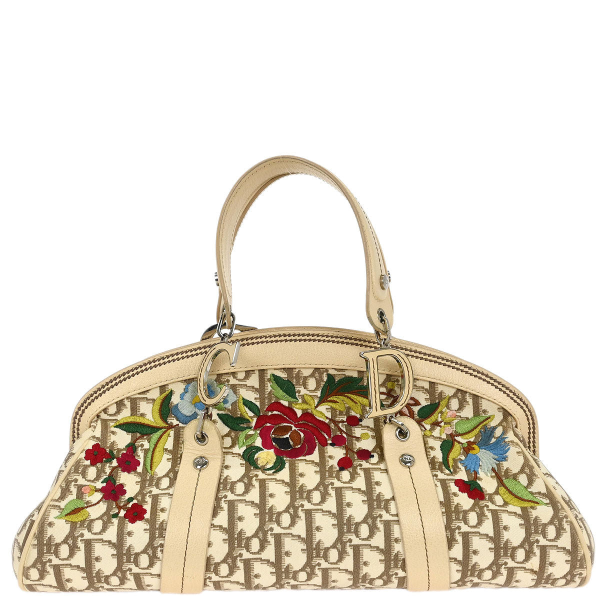 Christian Dior Beige Floral Embroidered Trotter Handbag