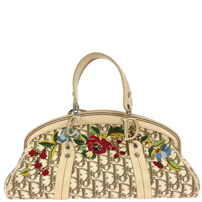 Christian Dior Beige Floral Embroidered Trotter Handbag