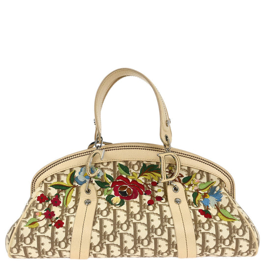 Christian Dior Beige Floral Embroidered Trotter Handbag