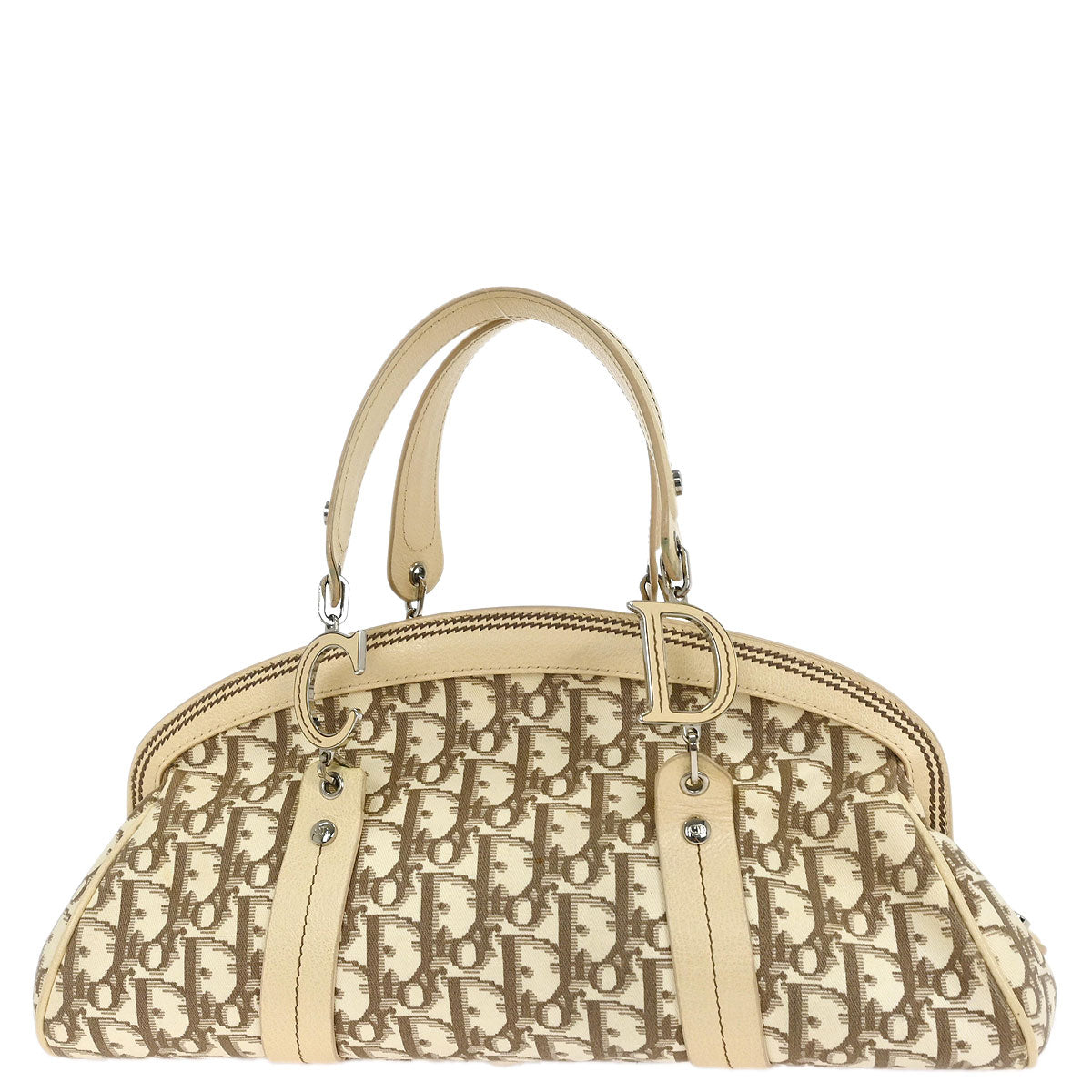 Christian Dior Beige Floral Embroidered Trotter Handbag
