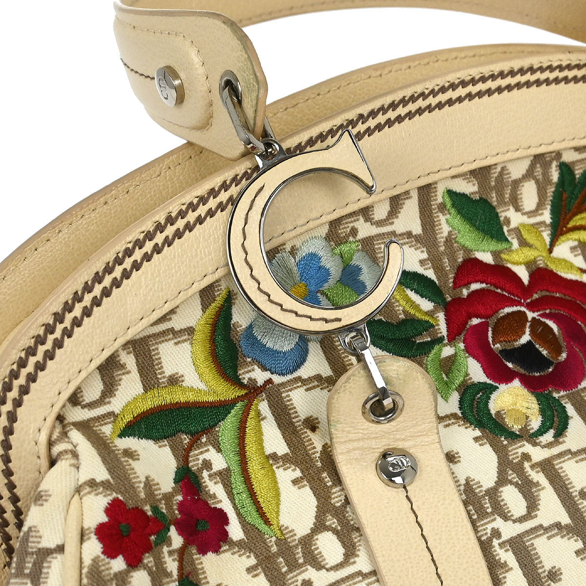 Christian Dior Beige Floral Embroidered Trotter Handbag
