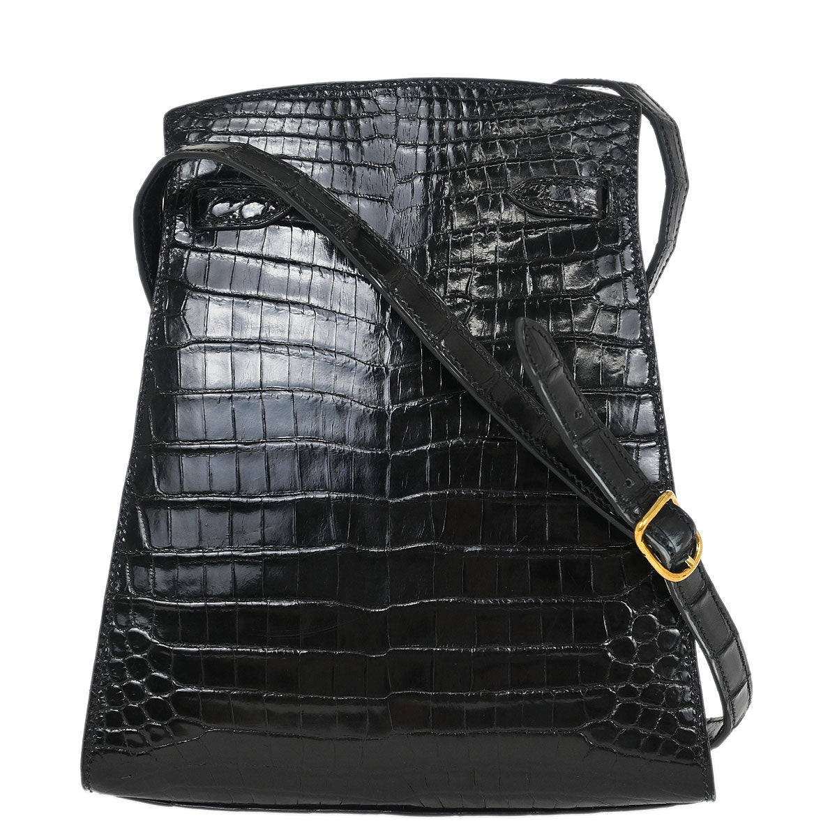 Hermes * Black Porosus Kelly Sport PM Shoulder Bag