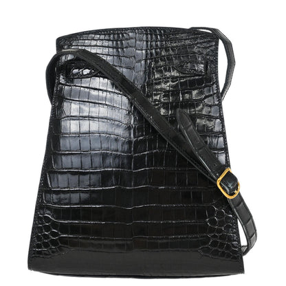 Hermes * Black Porosus Kelly Sport PM Shoulder Bag