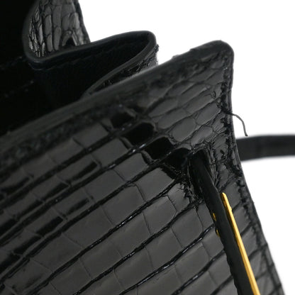 Hermes * Black Porosus Kelly Sport PM Shoulder Bag