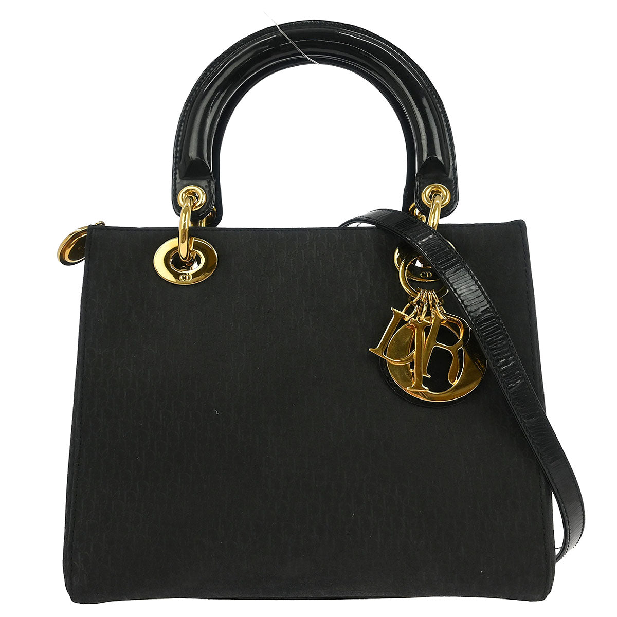 Christian Dior Black Suede Medium Lady Dior Trotter 2way Shoulder Handbag