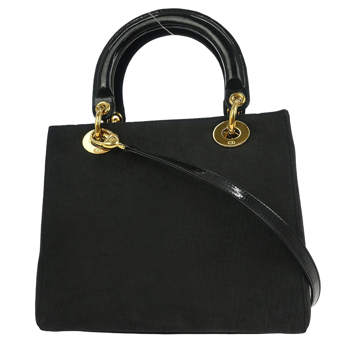Christian Dior Black Suede Medium Lady Dior Trotter 2way Shoulder Handbag
