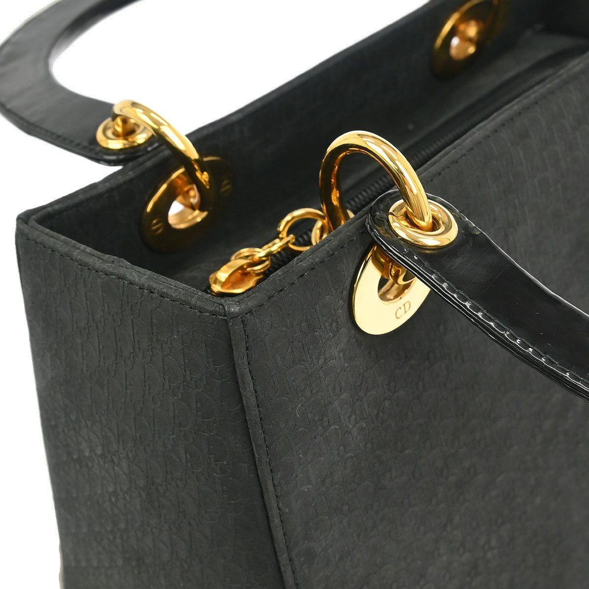 Christian Dior Black Suede Medium Lady Dior Trotter 2way Shoulder Handbag