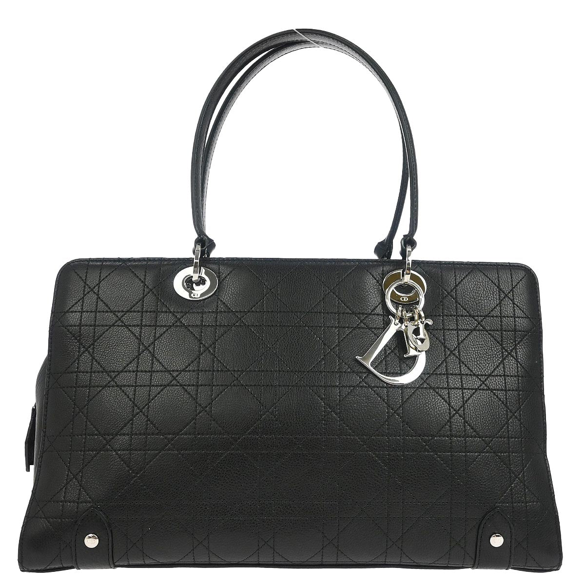 Christian Dior Black Leather Cannage Tote Handbag