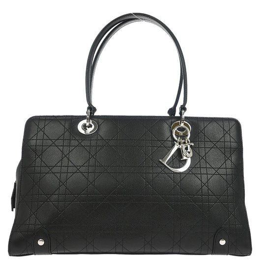 Christian Dior Black Leather Cannage Tote Handbag