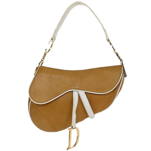 Christian Dior Beige White Leather Saddle Handbag