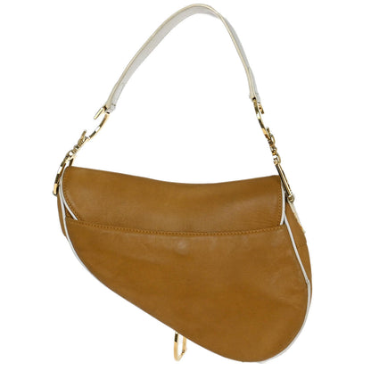 Christian Dior Beige White Leather Saddle Handbag