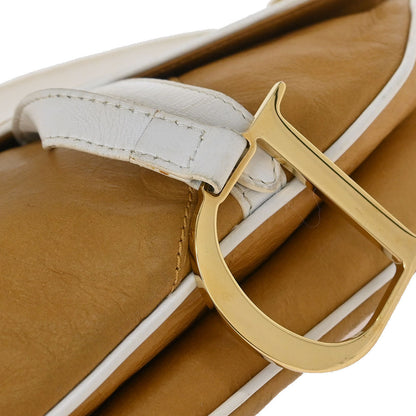 Christian Dior Beige White Leather Saddle Handbag