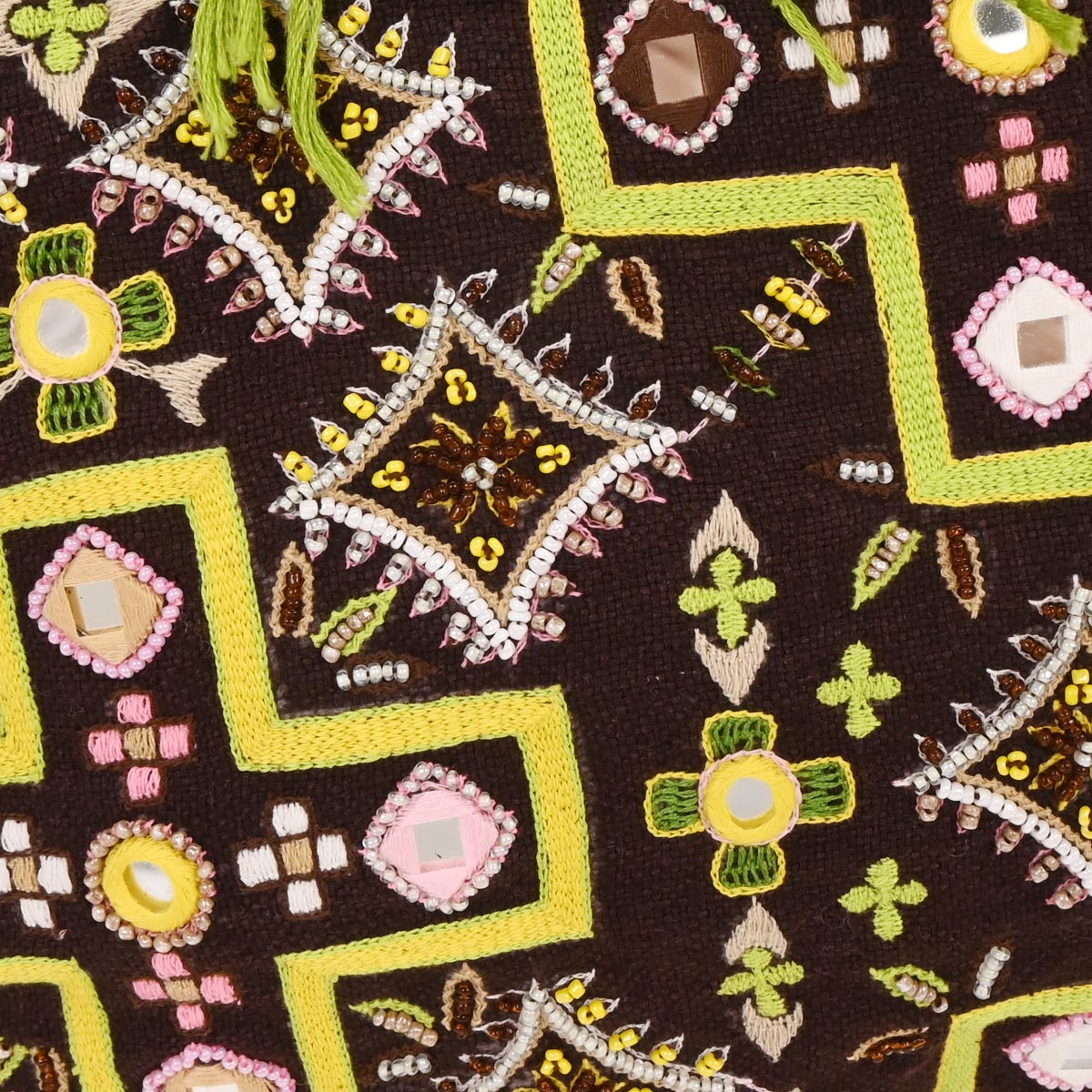 Fendi Brown Canvas Beads Embroidered Tote Handbag