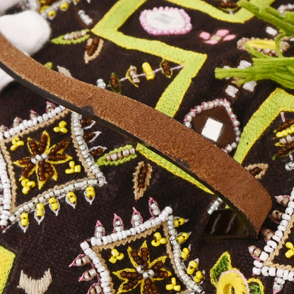 Fendi Brown Canvas Beads Embroidered Tote Handbag