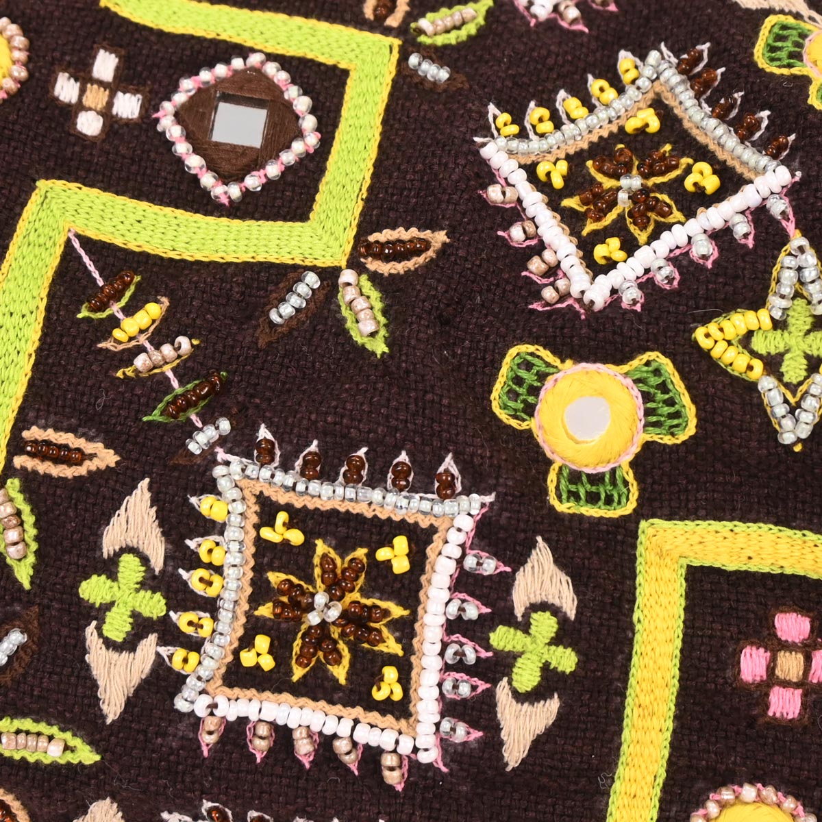 Fendi Brown Canvas Beads Embroidered Tote Handbag