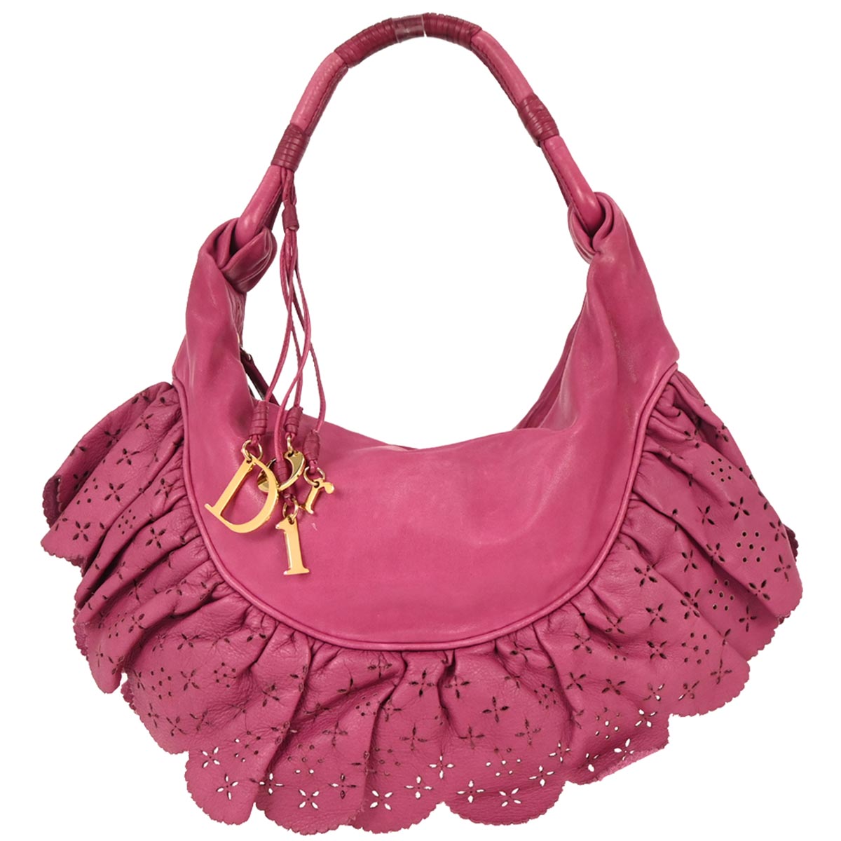 Christian Dior Pink Leather Gypsy Ruffle Hobo Handbag