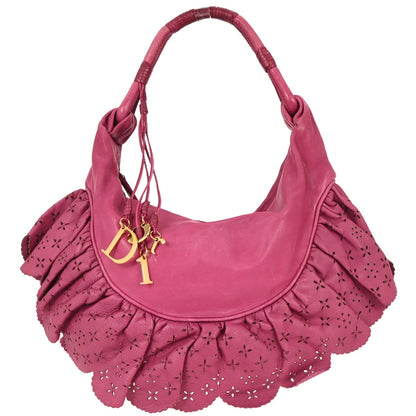 Christian Dior Pink Leather Gypsy Ruffle Hobo Handbag