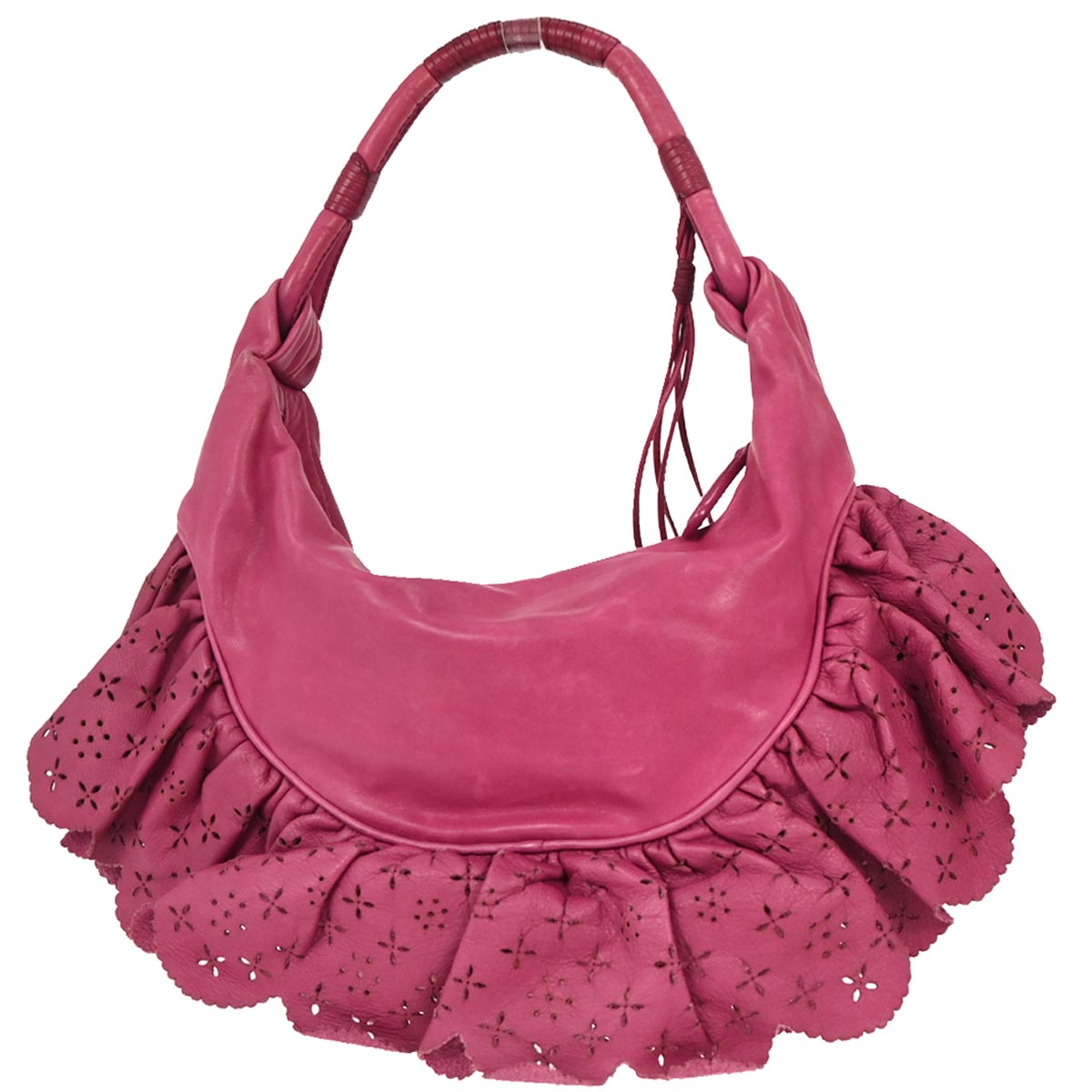 Christian Dior Pink Leather Gypsy Ruffle Hobo Handbag