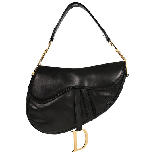 Christian Dior Black Leather Saddle Handbag